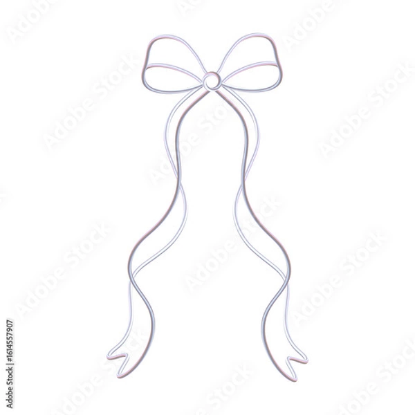 Fototapeta Whimsical Coquette Ribbon Clipart. 3D Pearlescent Bow with Long Flowing Tails in Soft Pastel Pink Tones. Perfect for Scrapbooking, Wedding Stationery, Branding, Journaling, or Digital Planners.