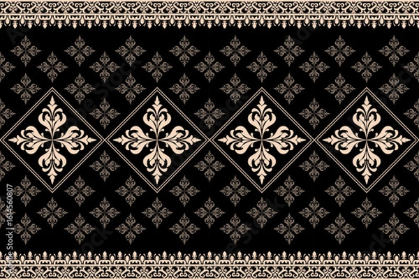 Fototapeta seamless damask pattern, black, elegant, repeat, textile, decorative, background, wallpaper 