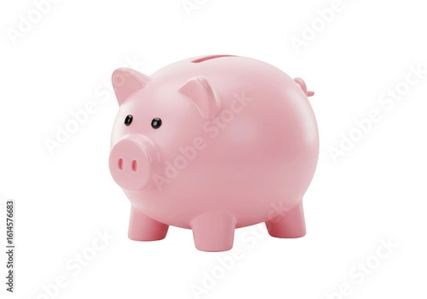 Fototapeta A cute pink piggy bank sits isolated on a plain transparent background, symbolizing savings and financial growth