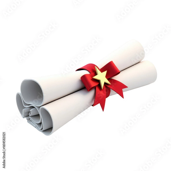 Obraz Rolled-up diploma with red ribbon and gold star.