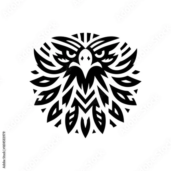 Obraz Flat tribal eagle head with pointed feather shapes
