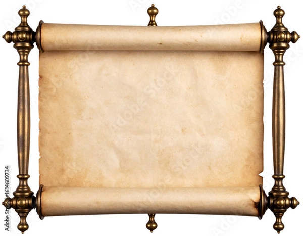 Obraz Vintage Parchment Scroll with Bronze Handles and Gold Accents  PNG