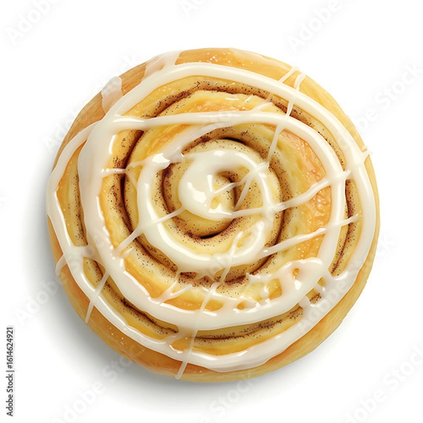 Fototapeta Cinnamon Roll with White Icing Drizzle