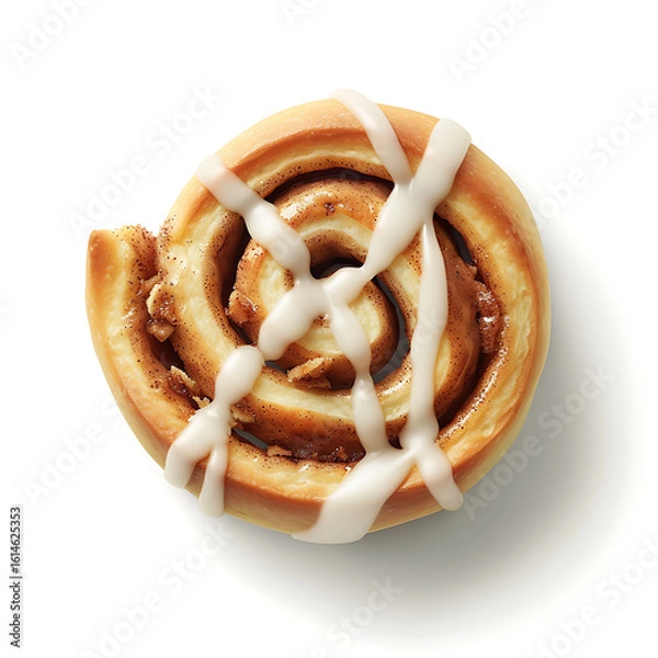 Fototapeta Cinnamon Roll with White Icing Drizzle