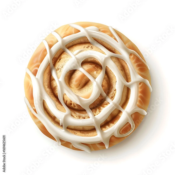 Fototapeta Cinnamon Roll with White Icing Drizzle