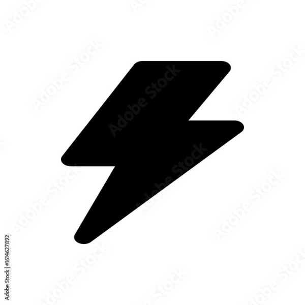 Fototapeta Illustration of a black lightning bolt symbol with rounded edges on a white background in simple style