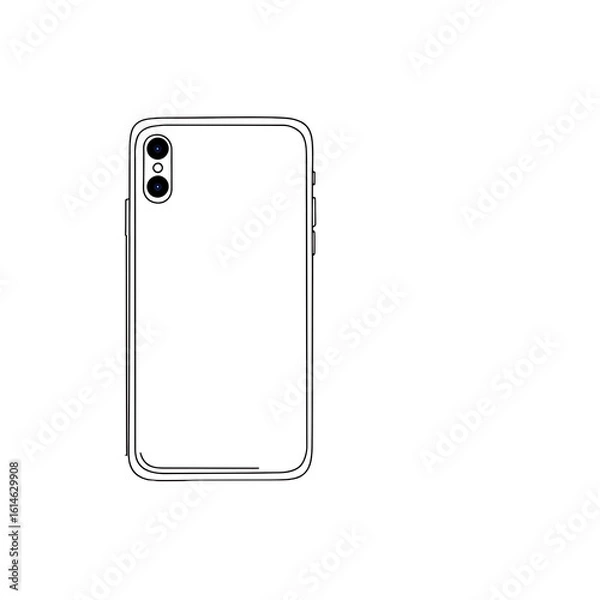 Fototapeta Outline of a smartphone with dual cameras in a protective case, viewed from the back.