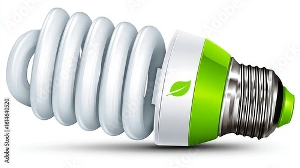 Obraz Green light bulb on white background, illuminating innovation and sustainability