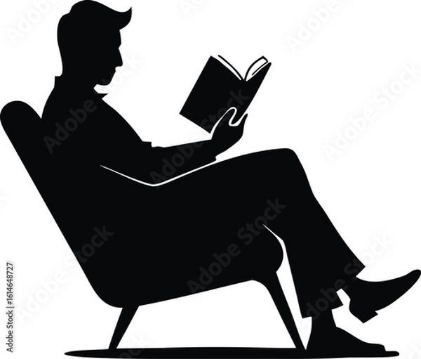 Obraz Black Silhouette Of A Person Sitting In A Comfortable Chair Holding A Book