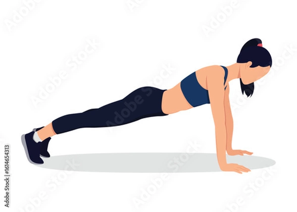 Obraz Fitness and workout concept. A beautiful slim girl doing some push ups a the gym.  Vector illustration.