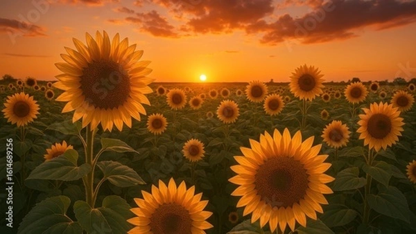 Obraz Sunflowers at sunset glow.