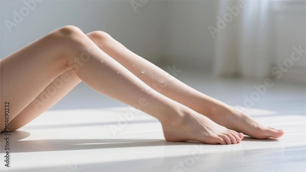 Fototapeta 水滴のついた女性の潤いのある脚