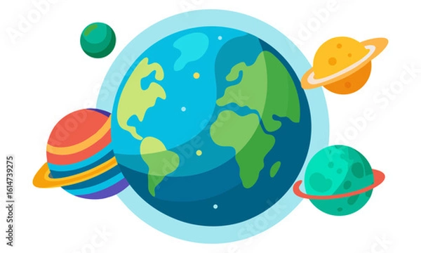 Fototapeta Colorful planets and earth in outer space