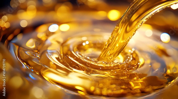 Fototapeta Macro Shot of Golden Oil Splash with Vivid Reflections