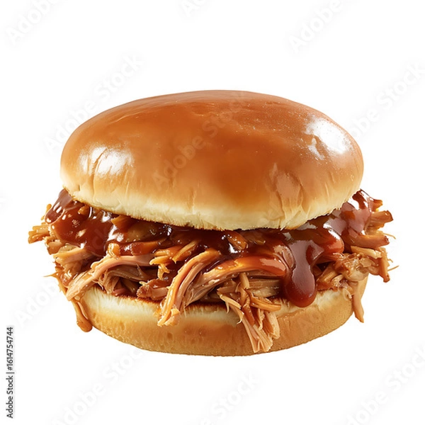 Fototapeta Pulled Pork Sandwich with Barbecue Sauce on a Brioche Bun