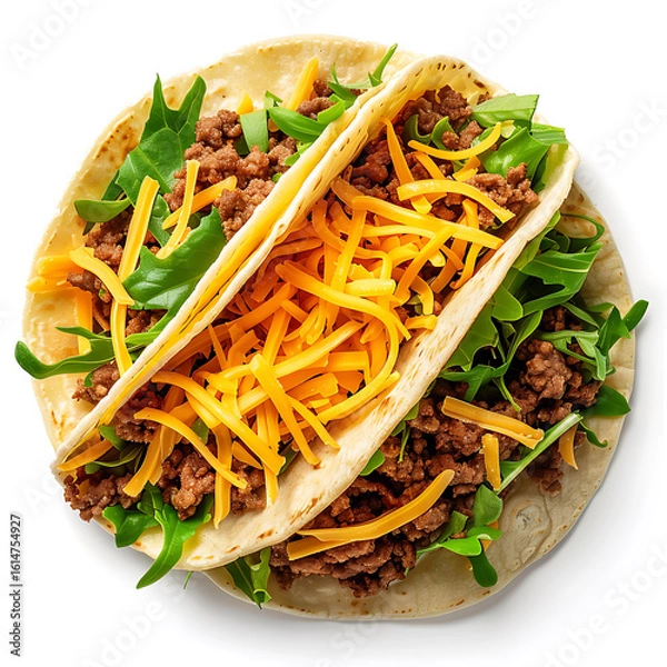 Fototapeta Fresh Tacos with Ground Beef, Shredded Cheese, and Lettuce