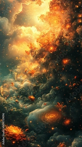 Fototapeta Abstract Space Art Glowing Flowers and Nebula Clouds