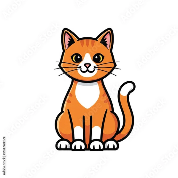 Fototapeta A cheerful cartoon cat sits attentively with a playful expression creating a feeling of warmth and friendliness.