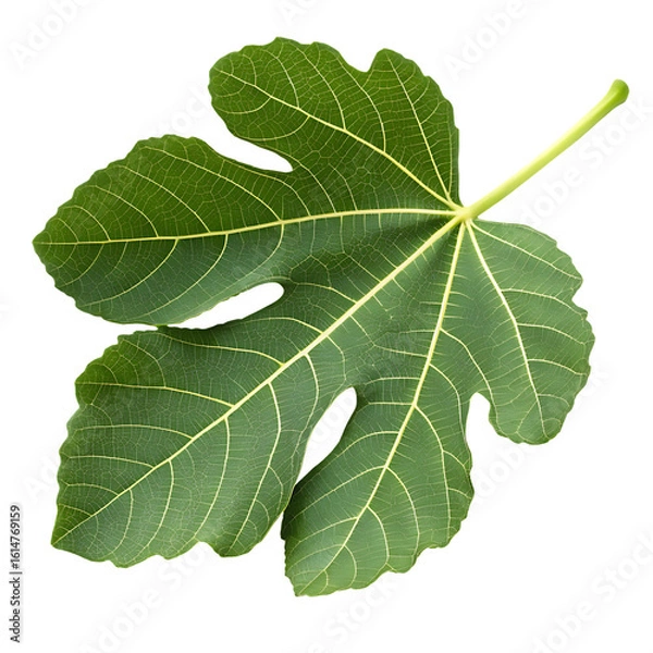 Fototapeta A whole single fig leaf isolated on a transparent background