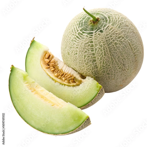 Fototapeta A whole single galia melon isolated on a transparent background