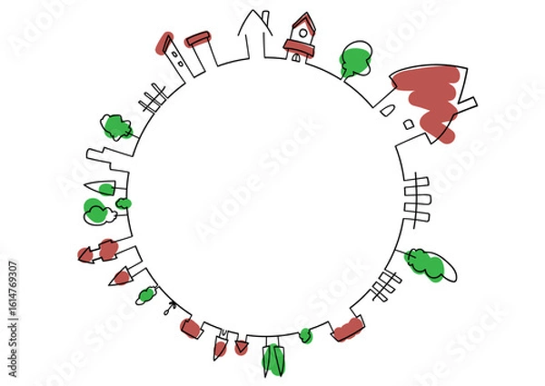 Obraz 街並みの丸フレームイラスト