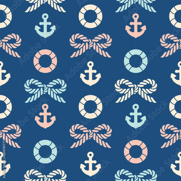 Fototapeta Description: Seamless pattern with cute anchors, ideal for maritime-themed wrapping paper, summer party decorations, or nautical apparel with whimsical charm