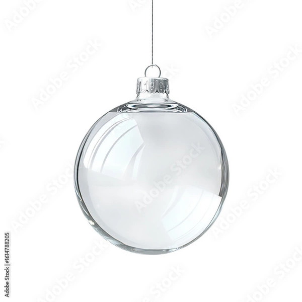 Obraz A hanging glass ornament with a white background, suspended in the air, has an all-white matte finish and is made of a plastic material.