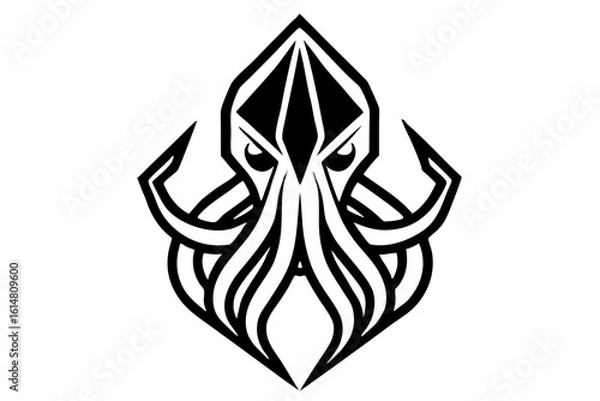 Obraz octopus head logo vector geometric design angular shape black and white silhouette