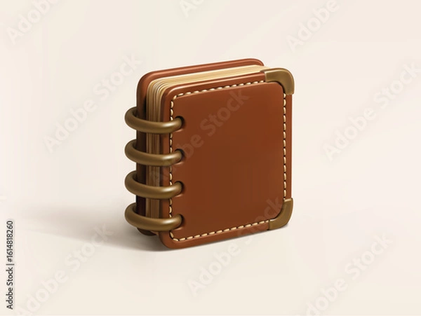 Fototapeta Rustic Leather Notebook with Metal Rings vector 3d icon