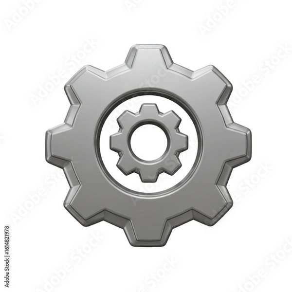 Fototapeta A metallic gear icon representing settings or configuration with an inner gear for technical concepts and system customization.