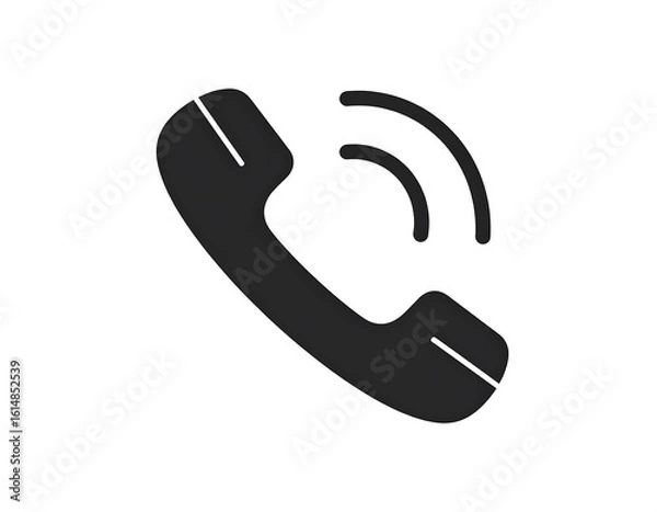 Fototapeta Simple, solid black telephone icon with ringing