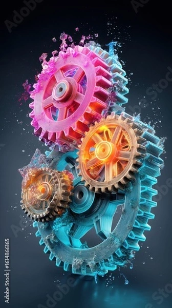 Fototapeta Colorful Interlocking Gears Abstract Digital Art