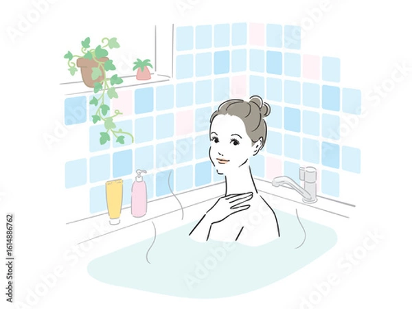 Obraz 気持ちよさそうに入浴する綺麗な女性