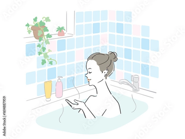 Obraz 気持ちよさそうに入浴する綺麗な女性