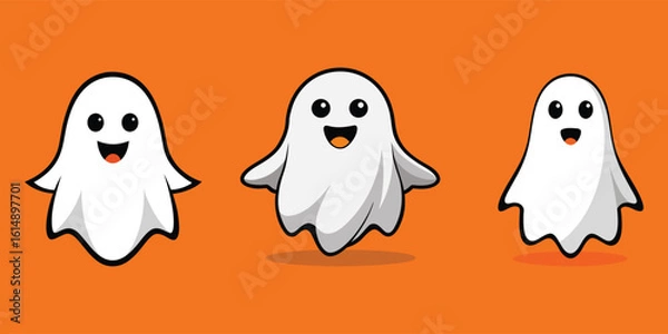 Fototapeta Set of cute Halloween ghost characters in flat vector style. Great for spooky themes, party decor, and holiday illustrations.