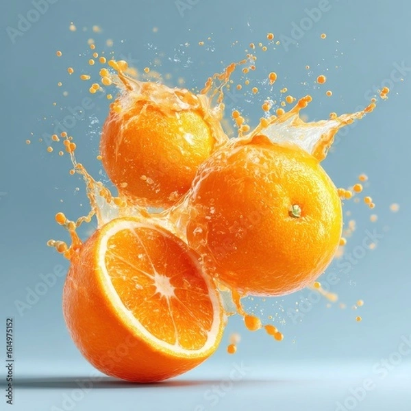 Fototapeta Nice photo of fresh oranges splashing juice explosion.