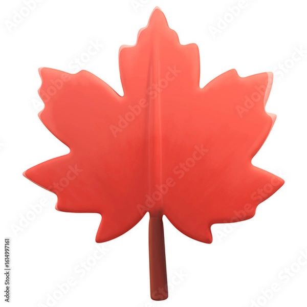 Obraz A 3D red maple leaf features a classic five-lobed shape with a subtle reddish-orange stem.
