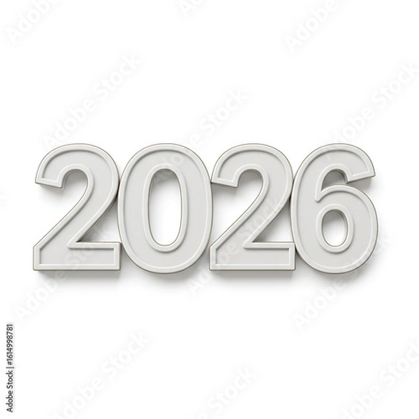 Obraz Silver metallic 2026 year number with dimensional chrome text effect