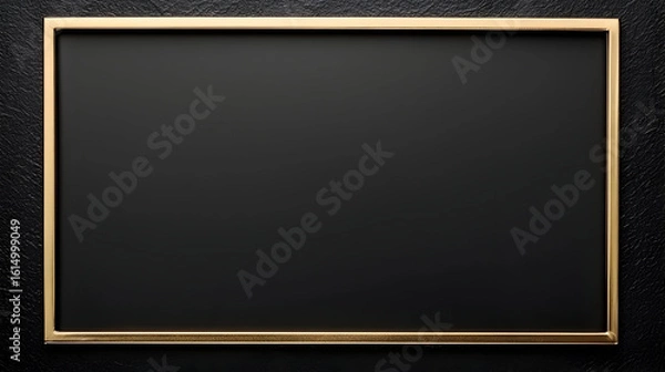 Fototapeta Black plaque with gold frame on dark textured background
