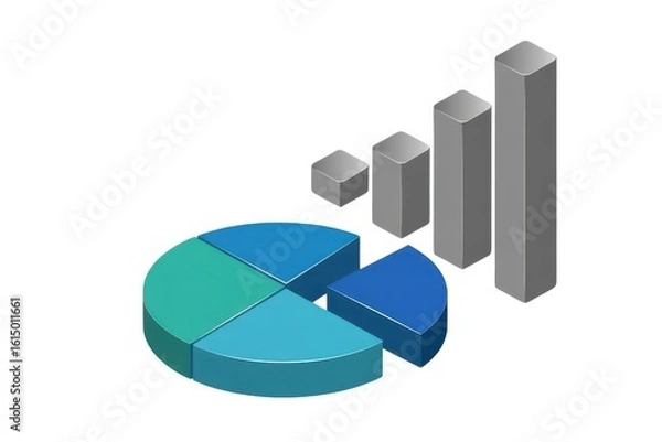 Fototapeta Isometric pie chart and bar graph showing growth