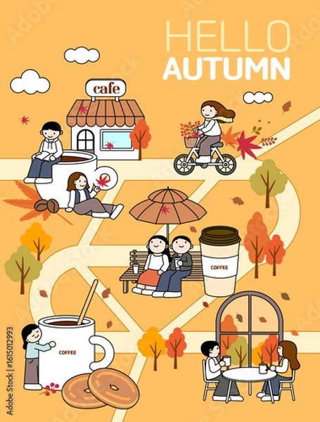 Fototapeta 커피와 함께 가을을 즐기고 있는 사람들 이미지(벡터)