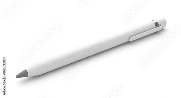 Obraz Sleek white stylus pen with clip on a clean white background