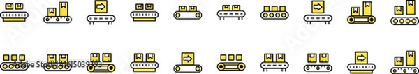Fototapeta Pack of Filled Color Icons of Conveyor Belt. Minimalistic Linear Pictogram for Web and Graphic Design, Apps, Banners, Social Network and Cards