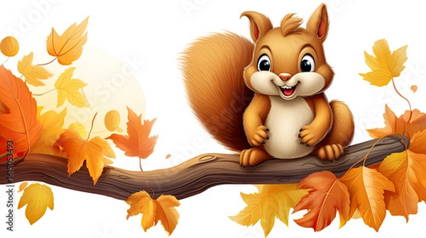 Fototapeta Cute squirrel holding an acorn in paws isolated on white background

