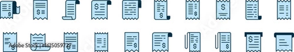 Fototapeta Pack of Filled Color Icons of Receipt. Minimalistic Linear Pictogram for Web and Graphic Design, Apps, Banners, Social Network and Cards