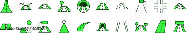 Fototapeta Green Road Filled Color Icon Collection. Minimalistic Linear Pictogram for Web and Graphic Design, Apps, Banners, Social Network and Cards