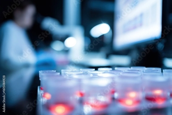 Fototapeta Scientist examining stem cell morphology on high resolution monitor
