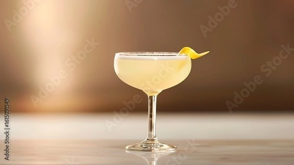 Obraz Classic gin cocktail with lemon garnish in coupe glass