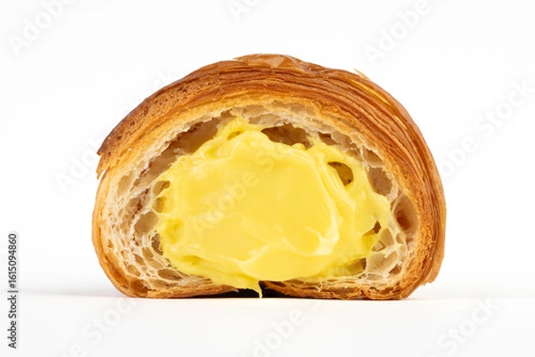 Obraz Croissant with Vanilla Custard – Front view, white background