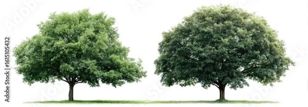 Obraz Two lush green trees against a white background